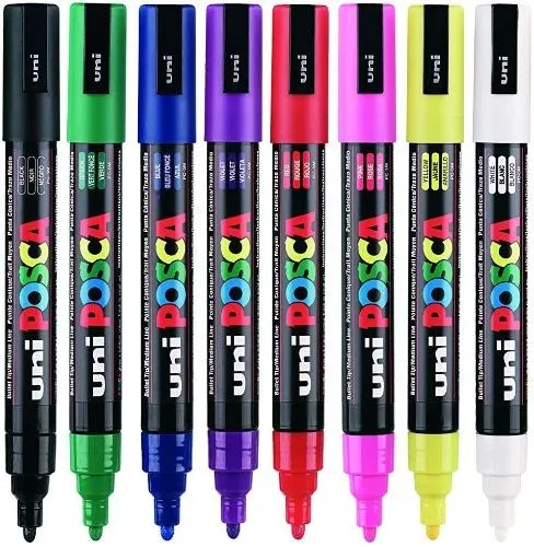 Posca PC - 5M Medium Bullet Tip - Wallet of 8 Standard Colours