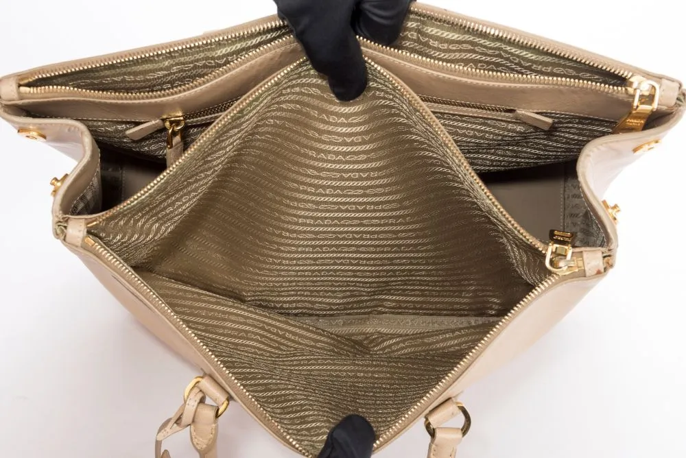 Prada BN1802 Saffiano Lux Hand Bag, Sabbia Light Cafe Color, with Dust Cover