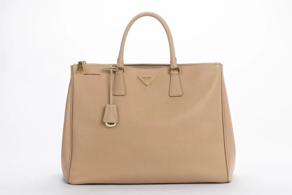 Prada BN1802 Saffiano Lux Hand Bag, Sabbia Light Cafe Color, with Dust Cover