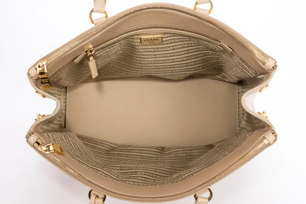 Prada BN1802 Saffiano Lux Hand Bag, Sabbia Light Cafe Color, with Dust Cover