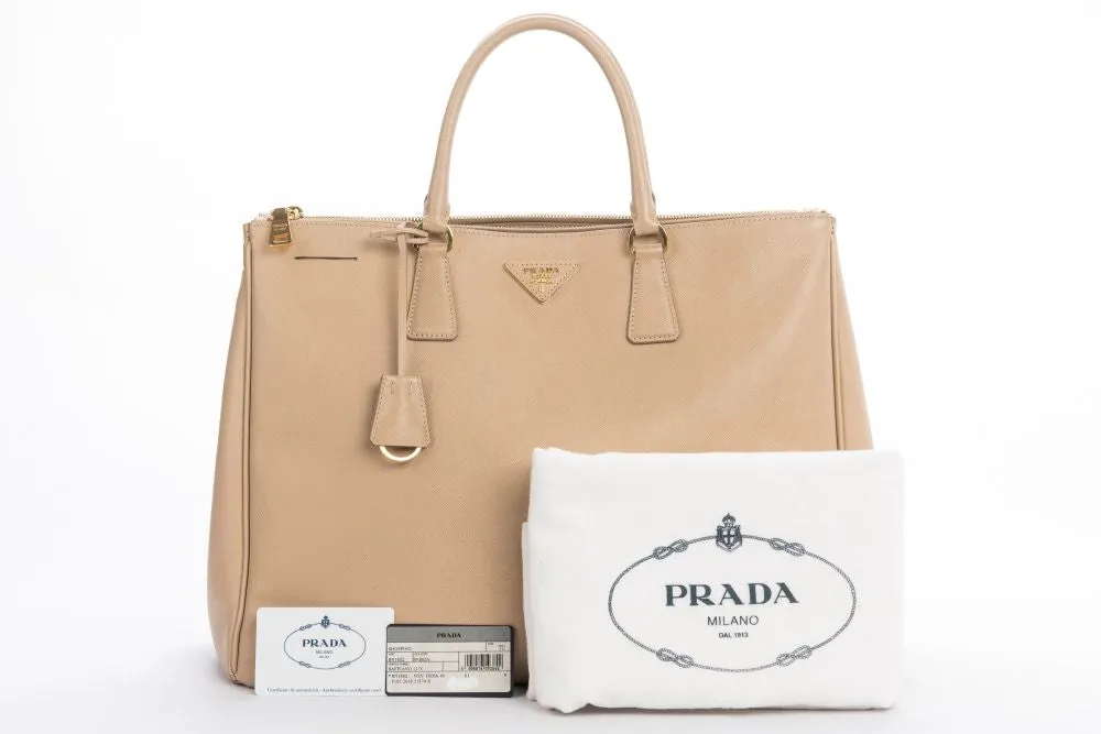 Prada BN1802 Saffiano Lux Hand Bag, Sabbia Light Cafe Color, with Dust Cover