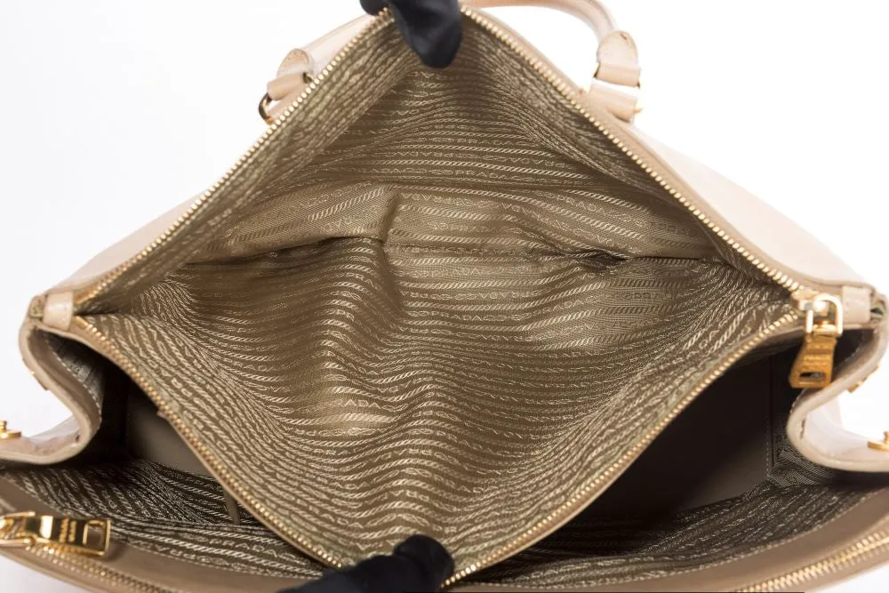 Prada BN1802 Saffiano Lux Hand Bag, Sabbia Light Cafe Color, with Dust Cover