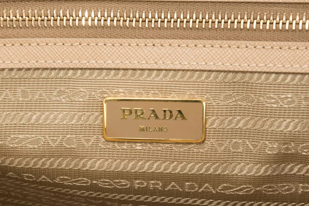 Prada BN1802 Saffiano Lux Hand Bag, Sabbia Light Cafe Color, with Dust Cover