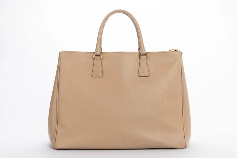 Prada BN1802 Saffiano Lux Hand Bag, Sabbia Light Cafe Color, with Dust Cover