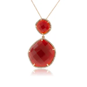 Red Agate & Diamond Double Layer Pendant
