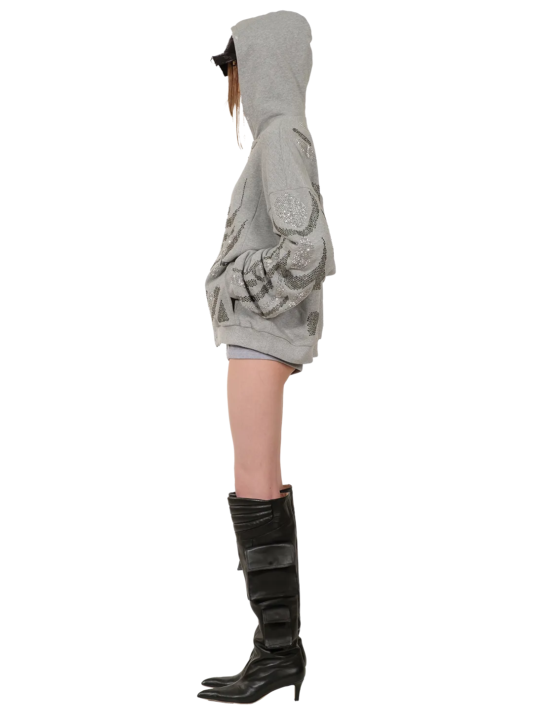 Rhinestones Zip-up Hoodie