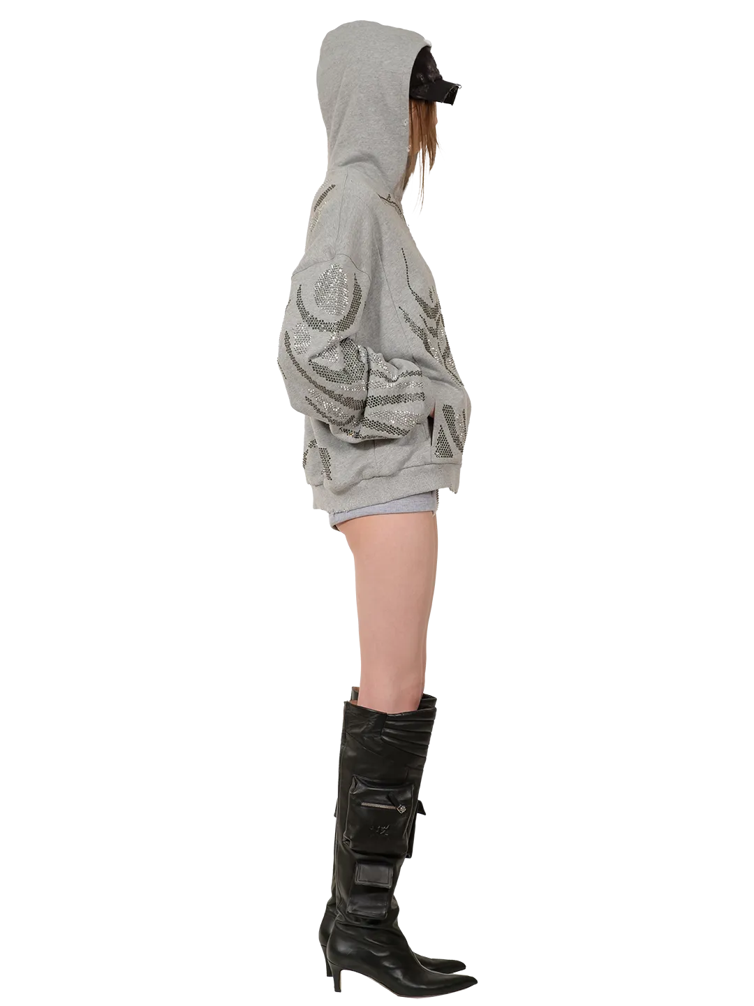 Rhinestones Zip-up Hoodie