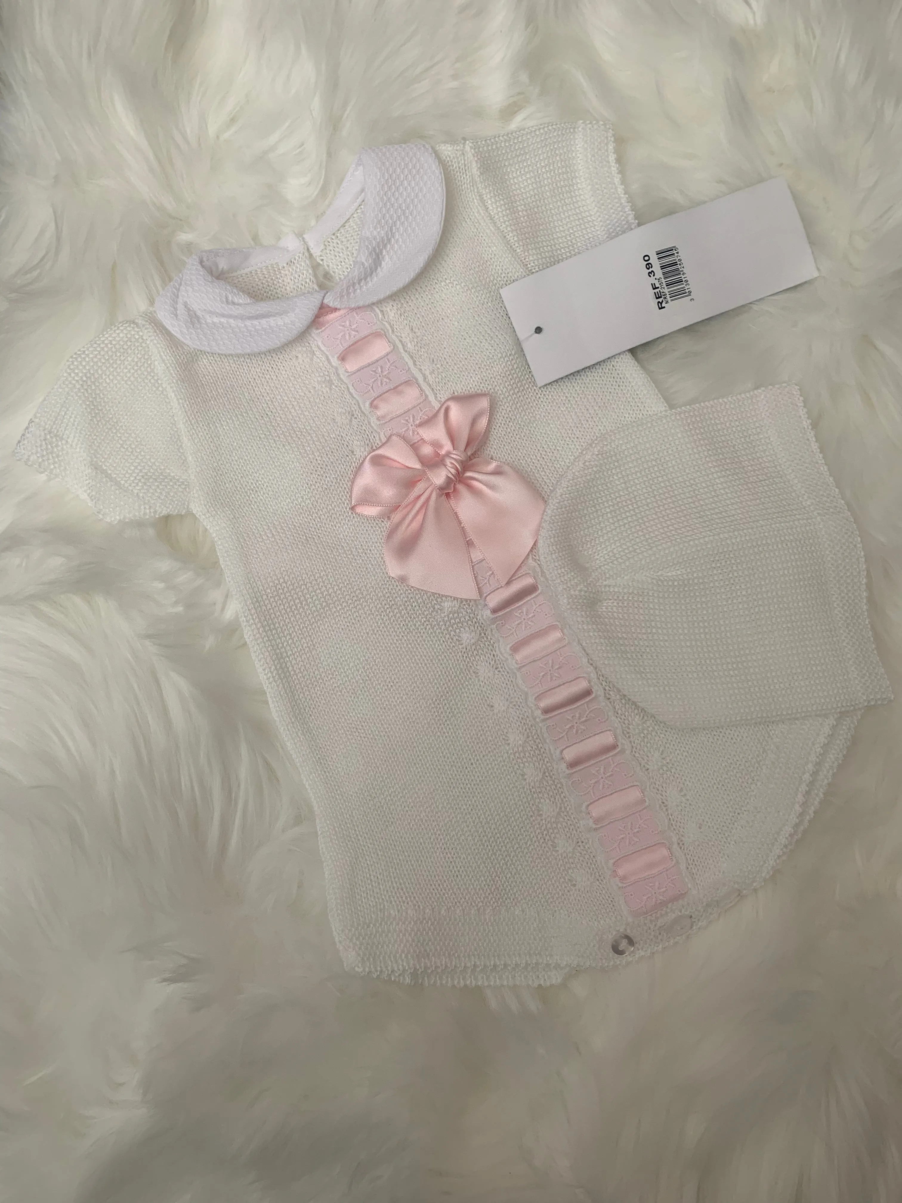 Ribbon Slot Romper and Hat Set