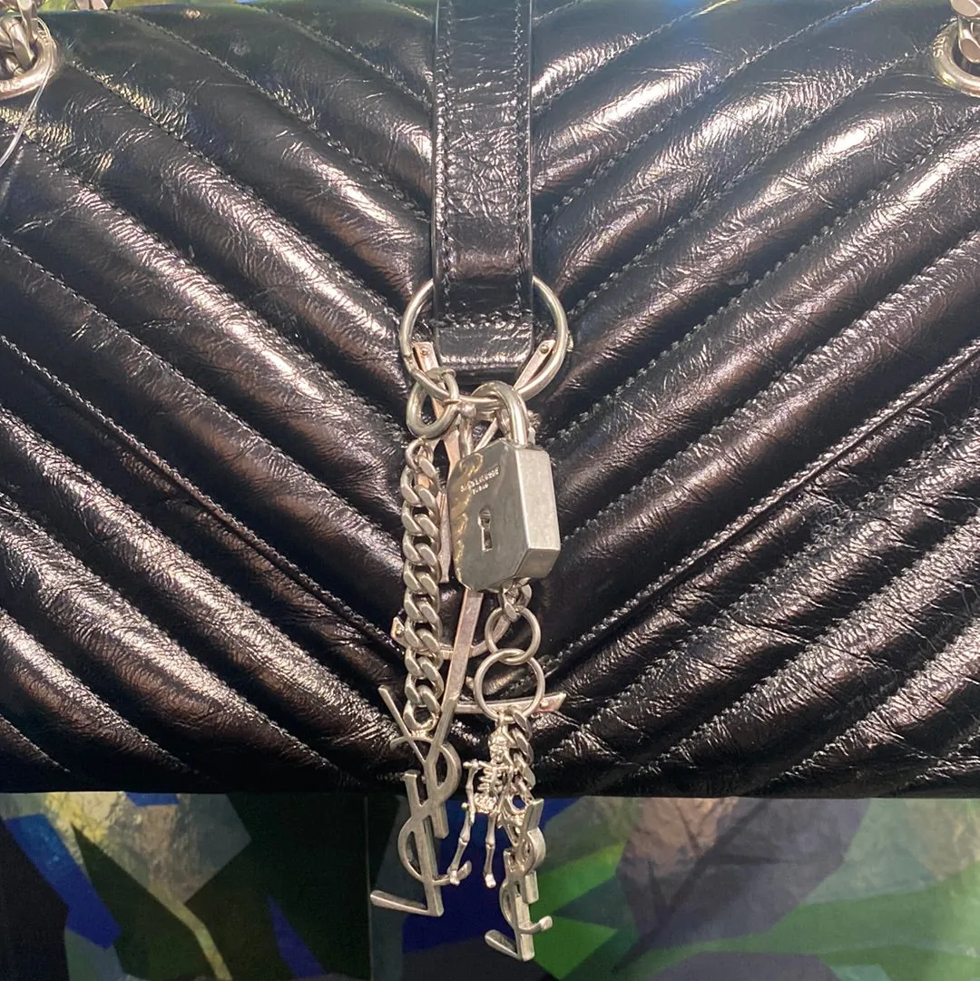 Saint Laurent Monogram Sheepskin College Punk Chain Satchel