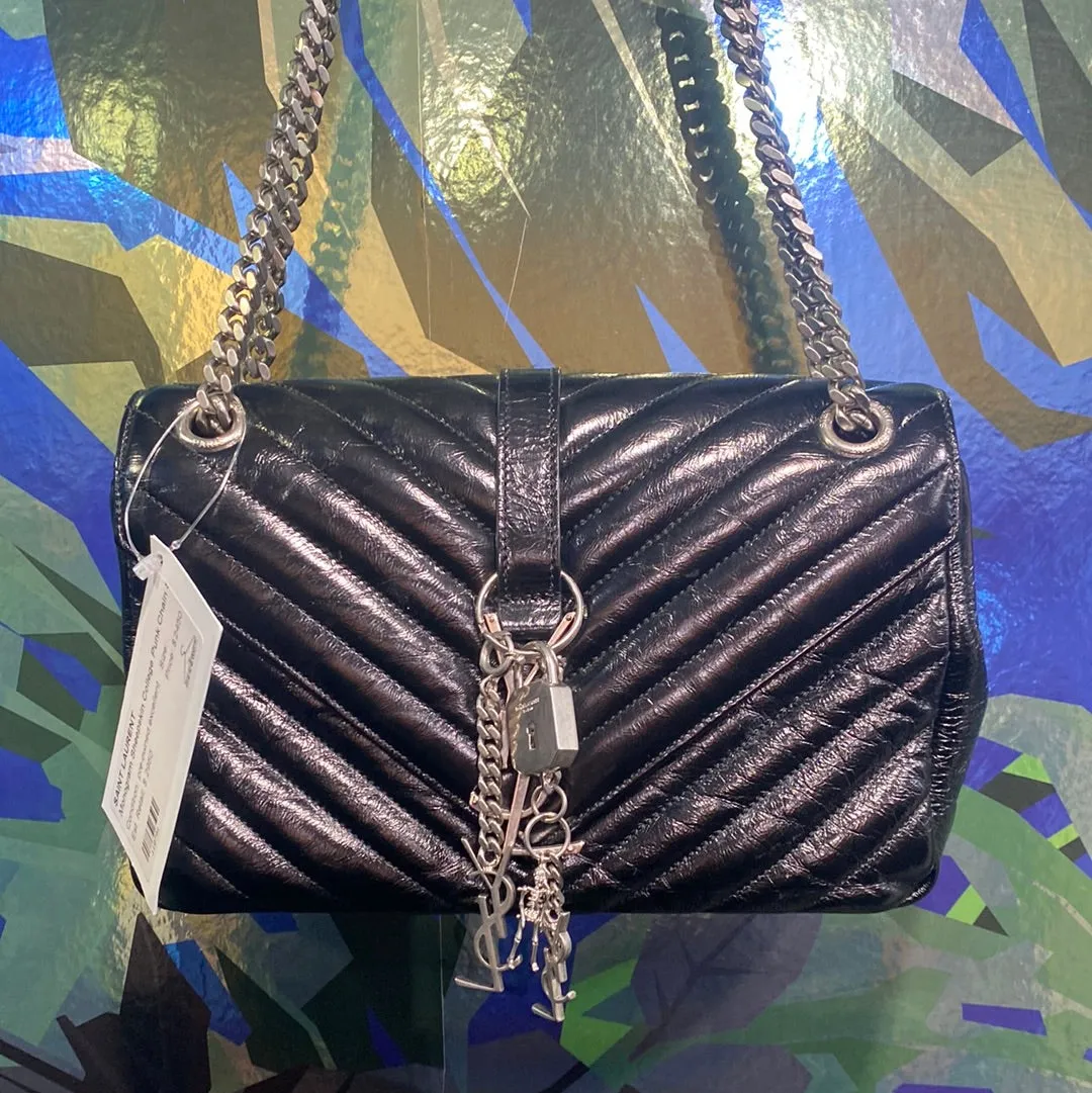 Saint Laurent Monogram Sheepskin College Punk Chain Satchel