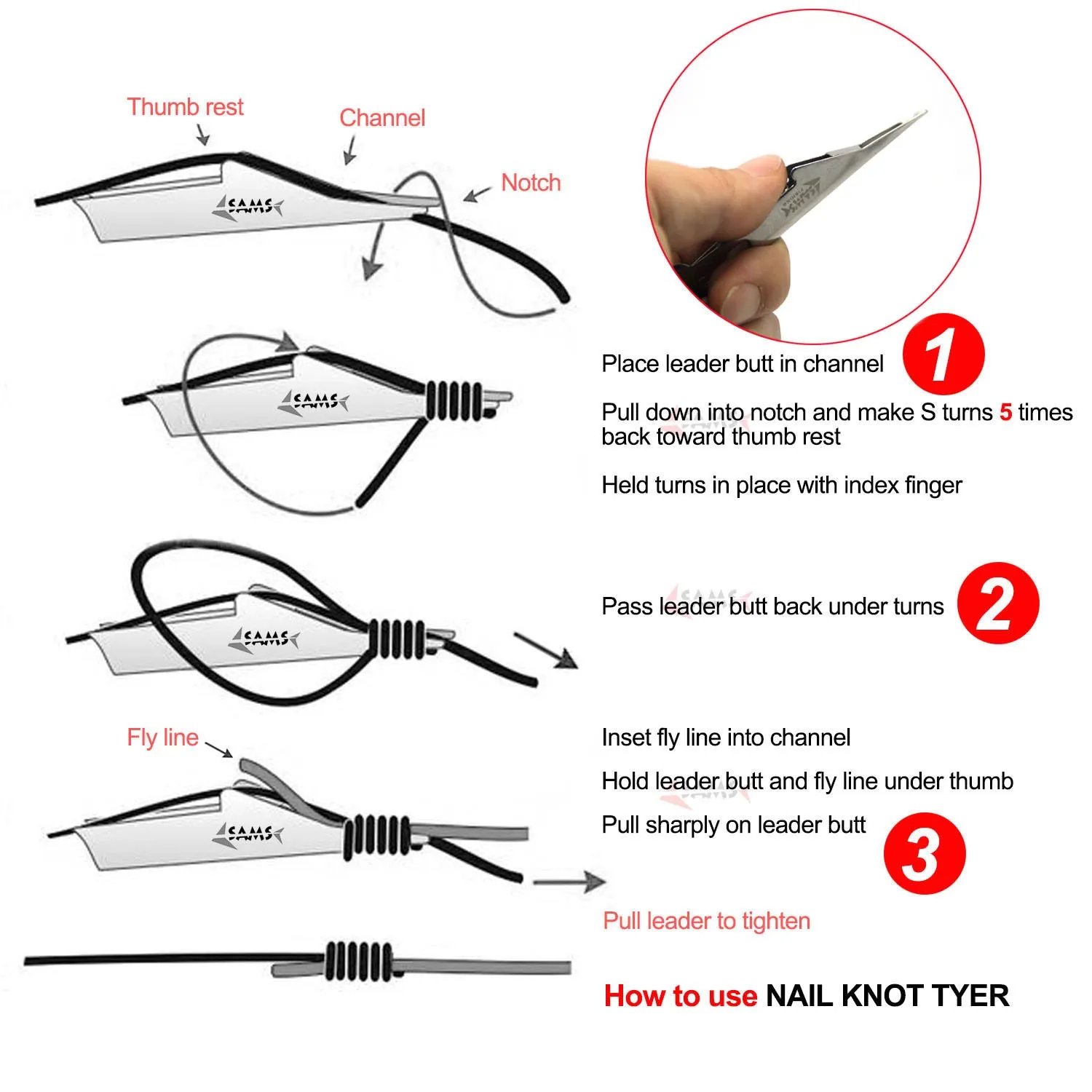 SAMSFX Fly Fishing Knot Tying Tool, Loop Tyer and Retractors Combo