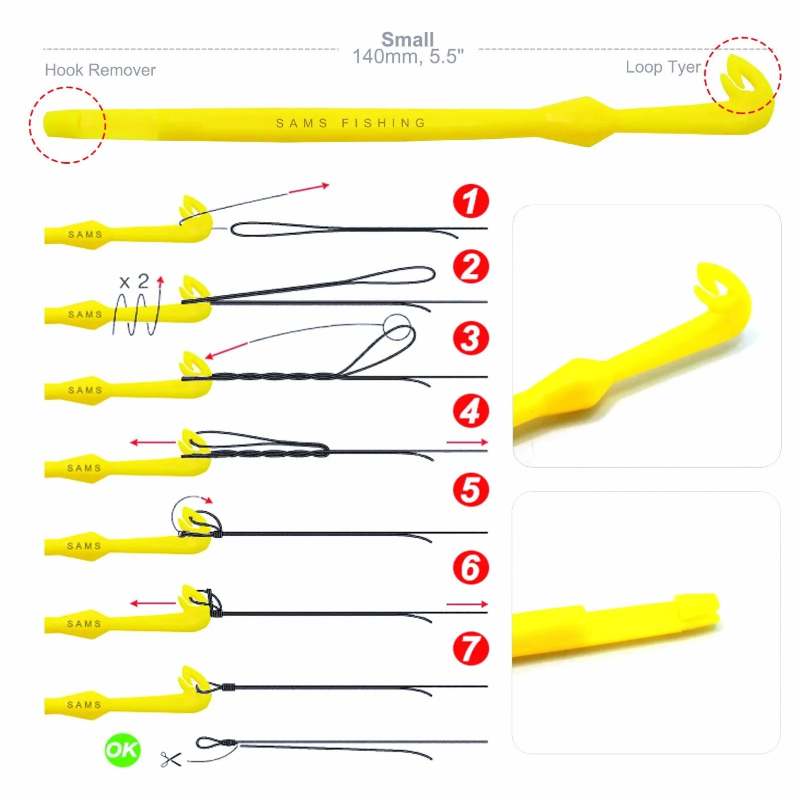 SAMSFX Fly Fishing Knot Tying Tool, Loop Tyer and Retractors Combo
