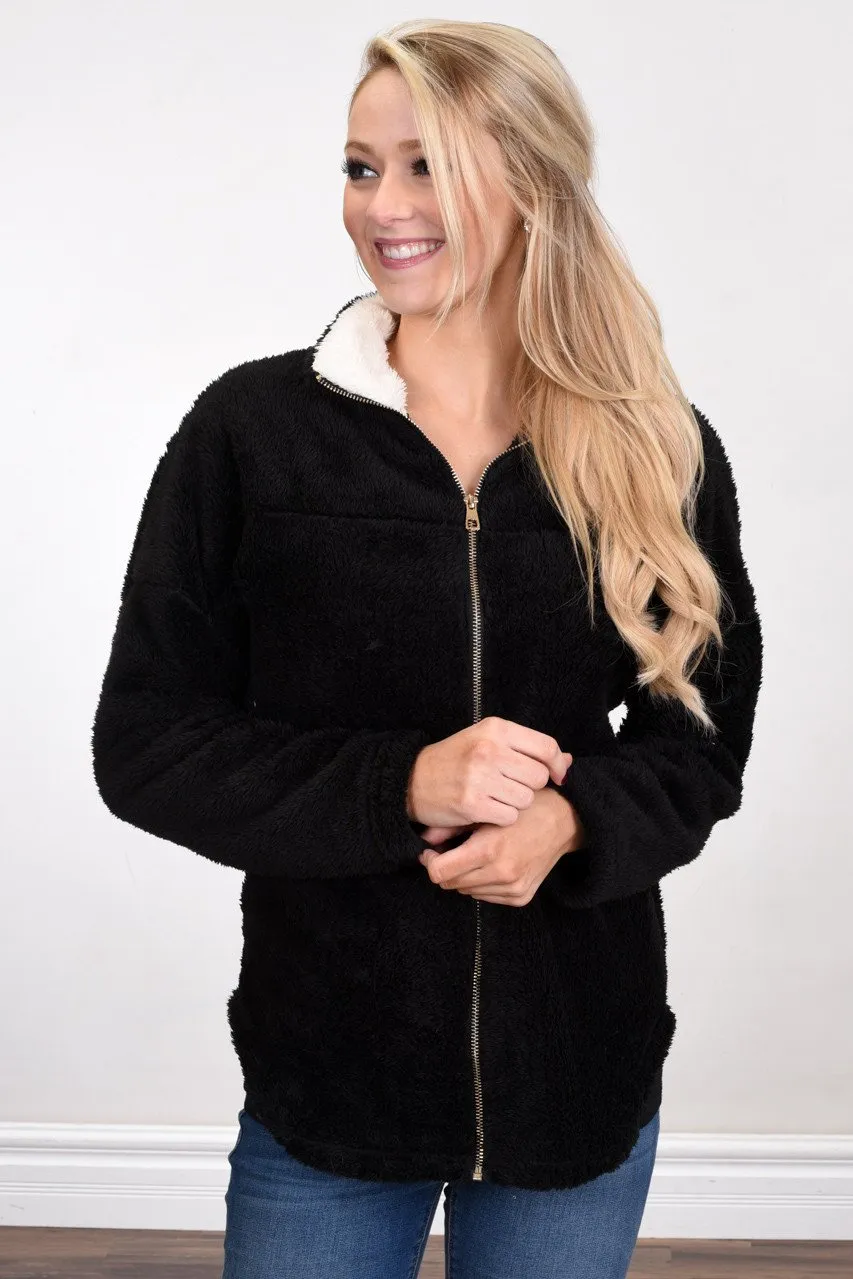 Sherpa Zip Up Jacket ~ Black