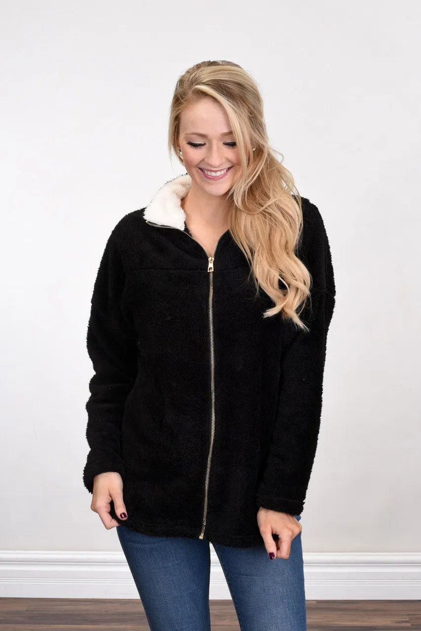 Sherpa Zip Up Jacket ~ Black