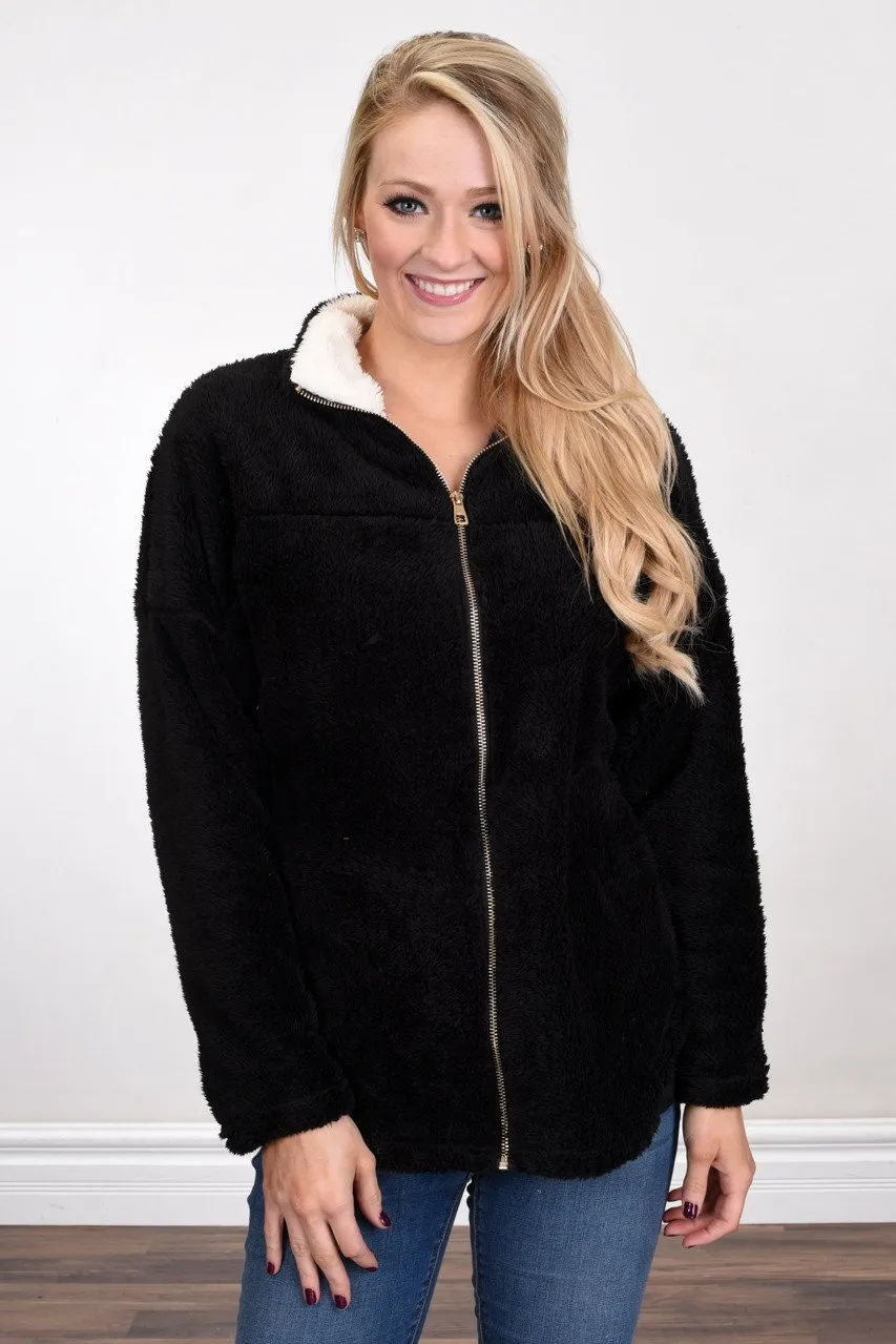 Sherpa Zip Up Jacket ~ Black