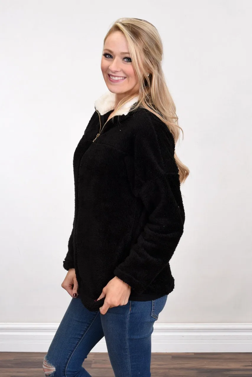 Sherpa Zip Up Jacket ~ Black