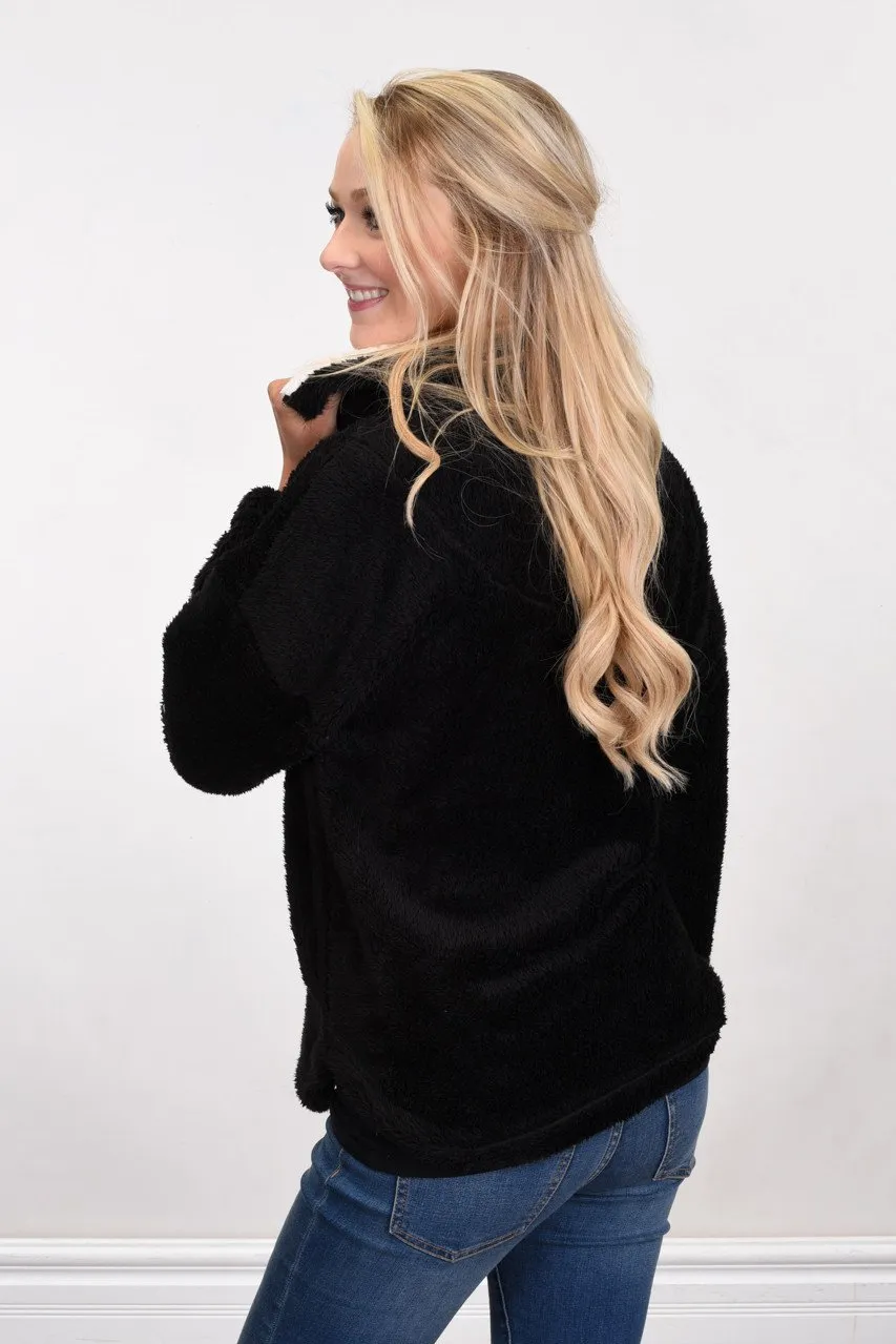 Sherpa Zip Up Jacket ~ Black