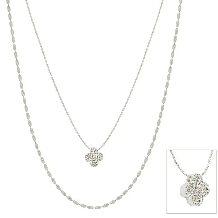 Silver Double Layer Clover Necklace