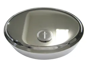 Silver Toned Etched Oval Lined Religious Cross Oval Trinket Jewelry Box