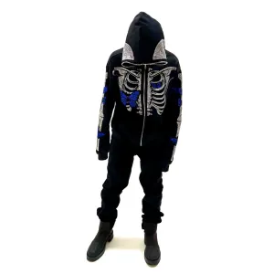 Skeleton Blue Butterfly Hoodie Zip Up