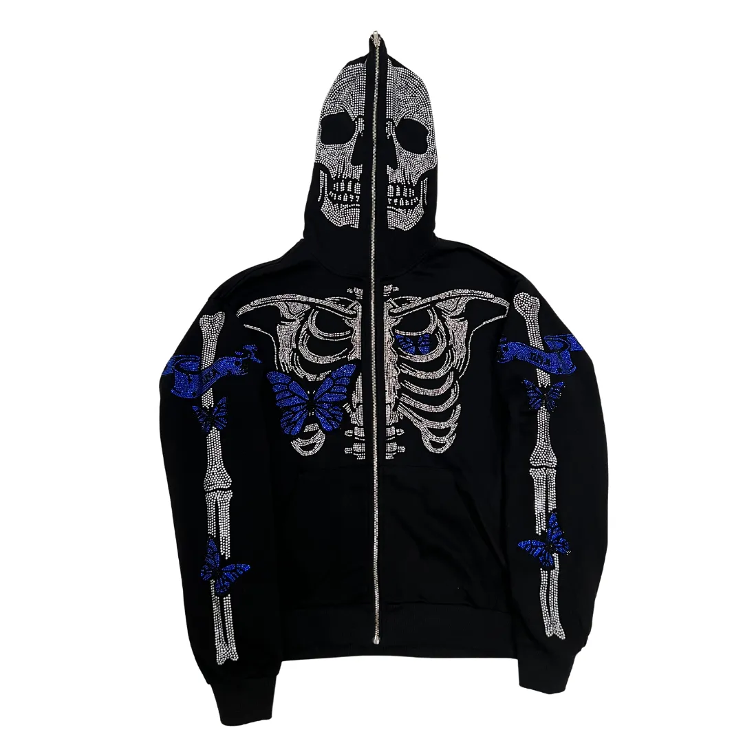 Skeleton Blue Butterfly Hoodie Zip Up