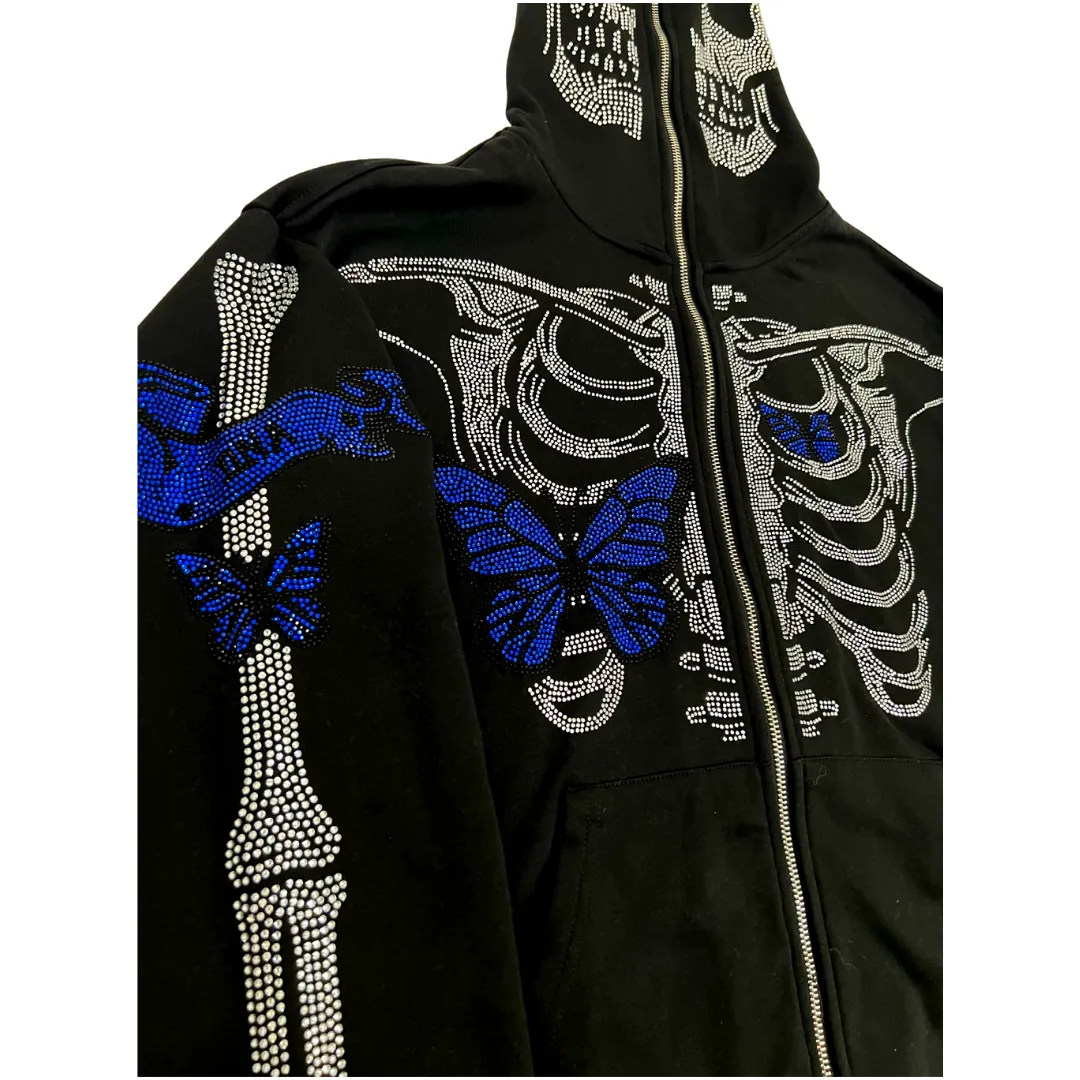 Skeleton Blue Butterfly Hoodie Zip Up