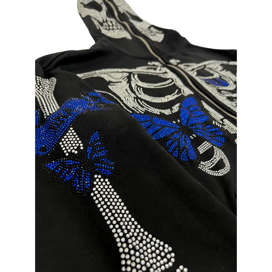 Skeleton Blue Butterfly Hoodie Zip Up