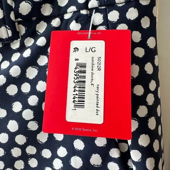 Spanx Sunshine Short Womens Large Navy Painted Dot Shapewear Pocketed NWT