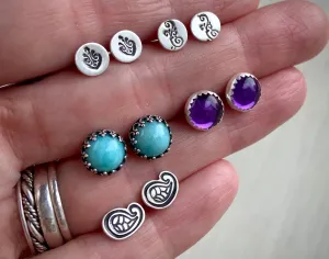 Stoned & Stamped Stud Earrings