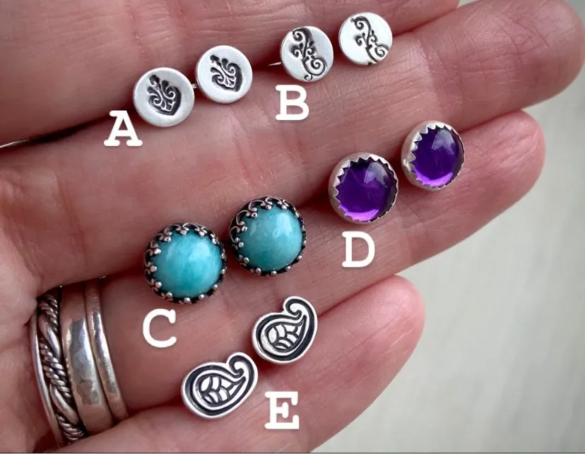 Stoned & Stamped Stud Earrings