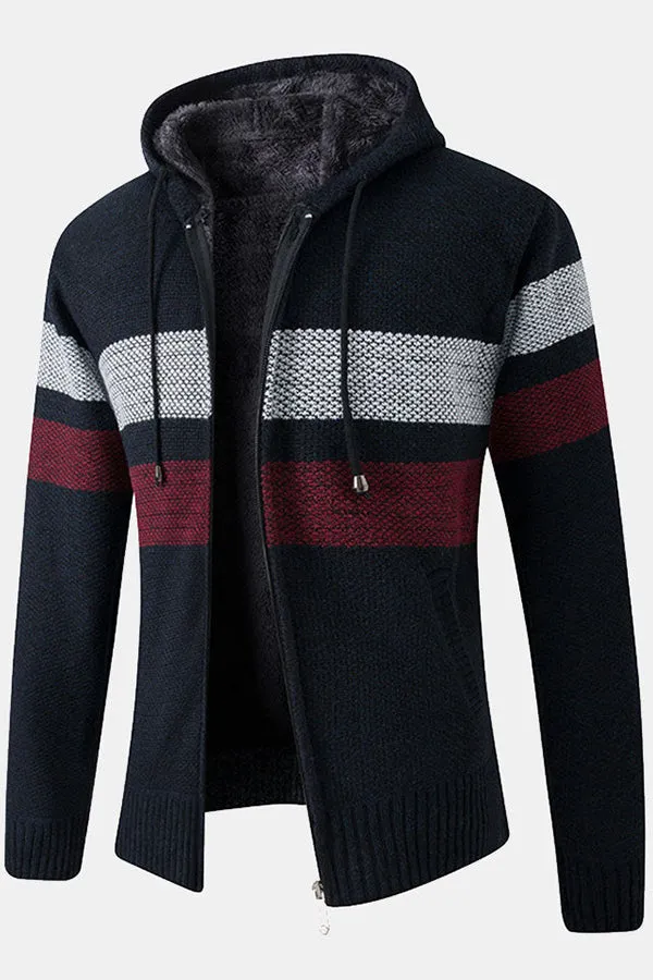Striped Zip Up Hooded Sweater
