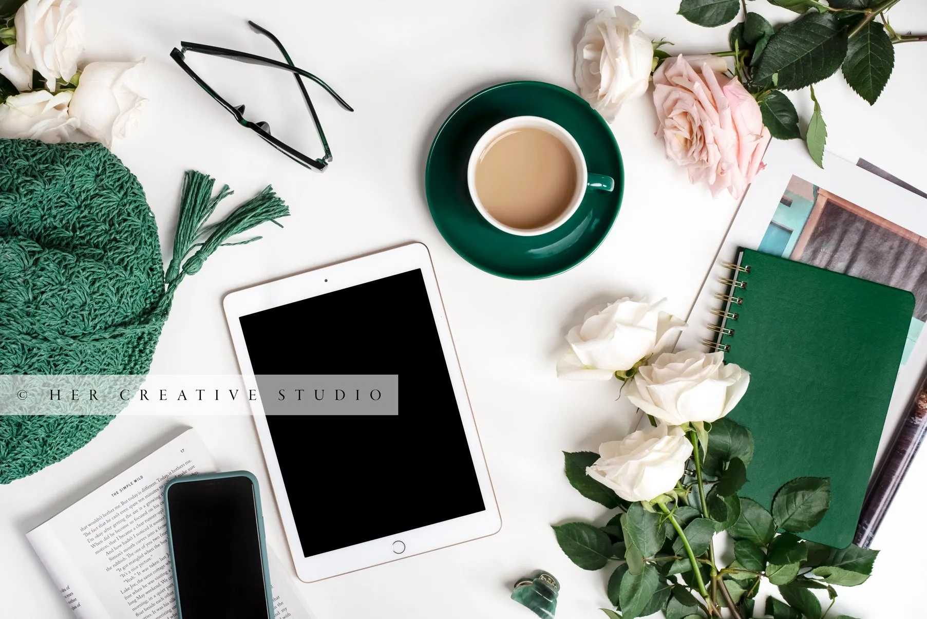 Tablet, Coffee & Roses. Digital Stock Image