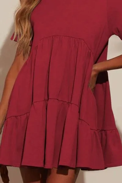 Tiered Round Neck Short Sleeve Mini Dress