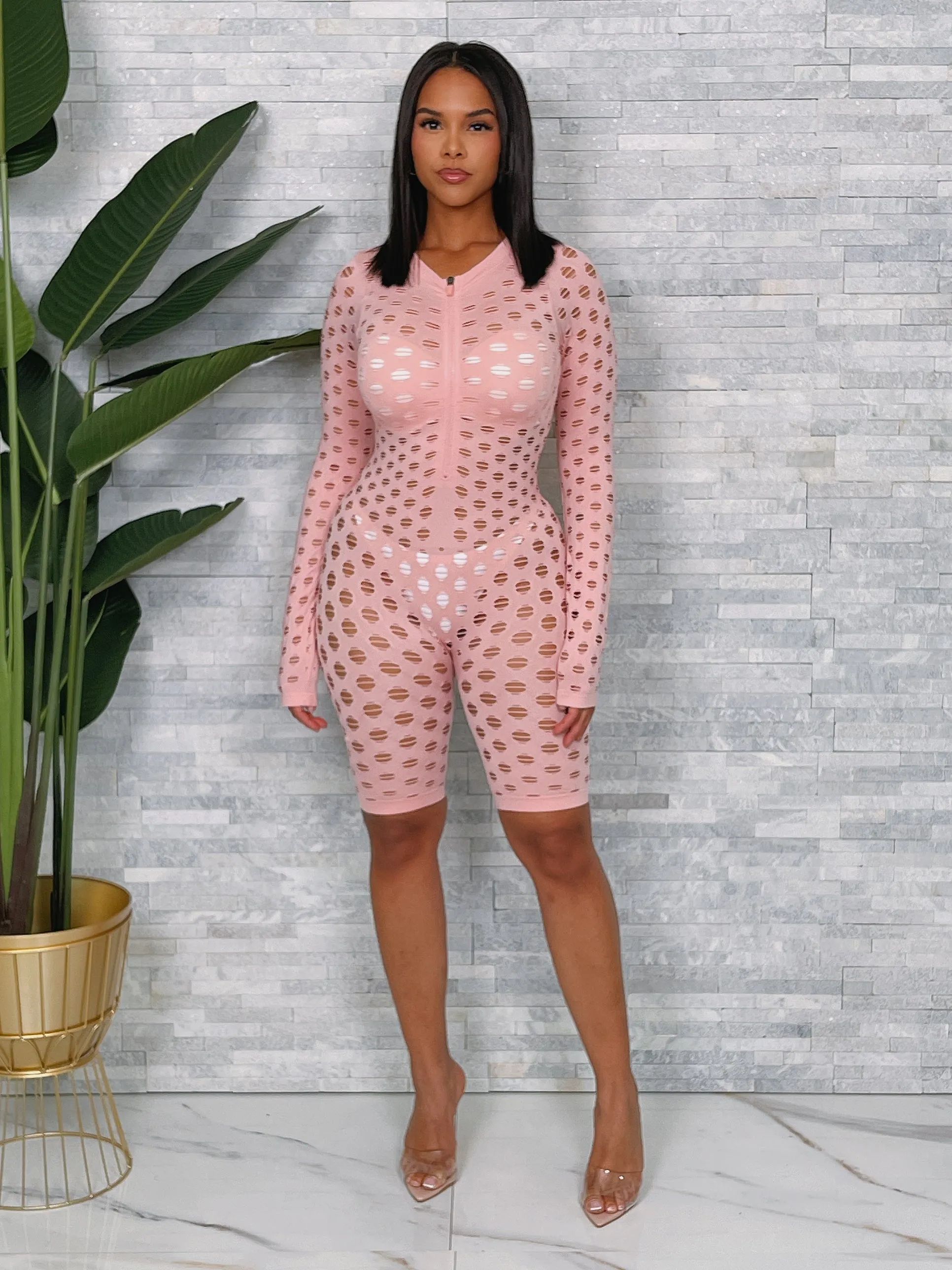 TJP123P - FISHNET ZIP UP ROMPER