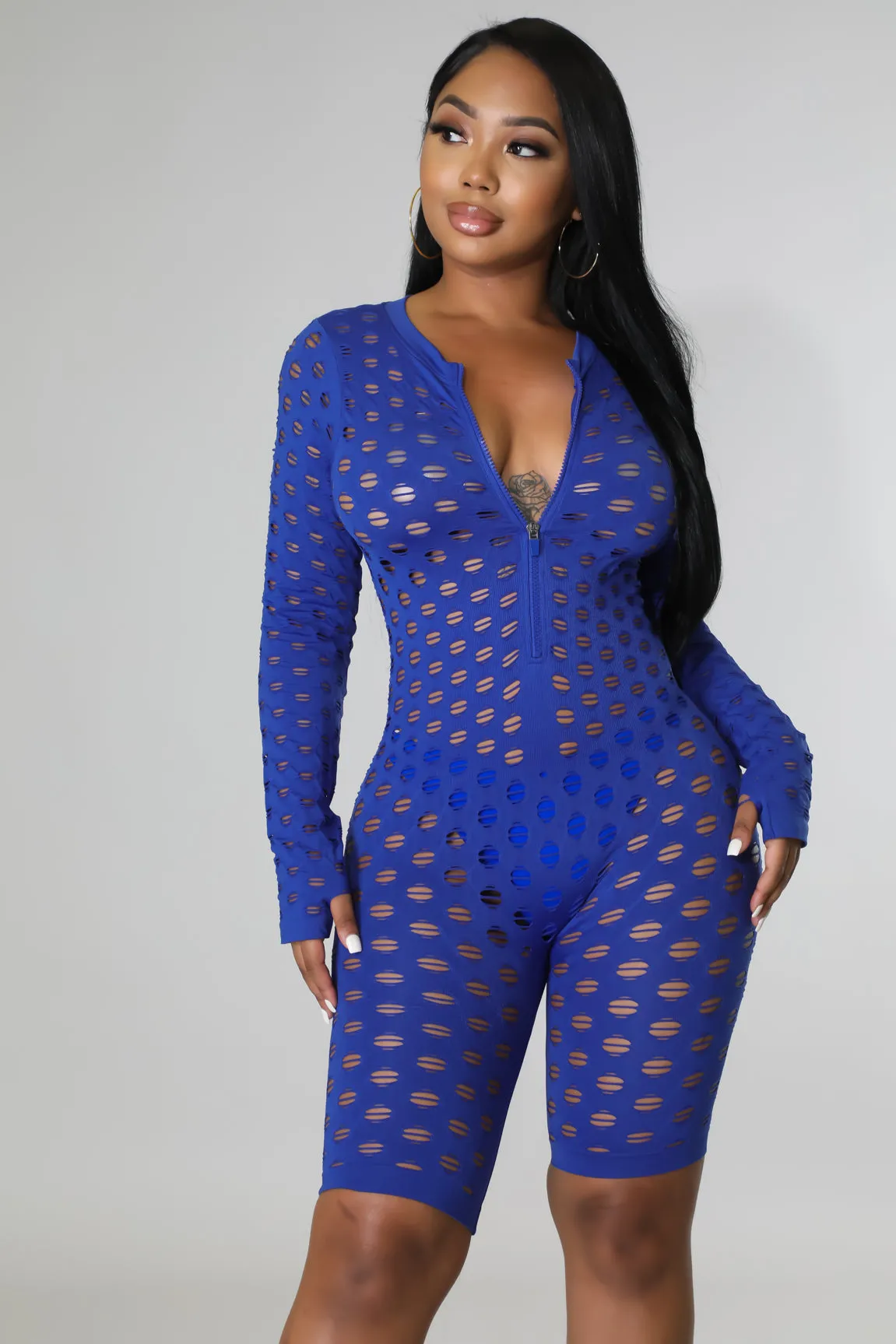 TJP123P - FISHNET ZIP UP ROMPER