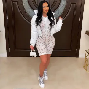 TJP123P - FISHNET ZIP UP ROMPER