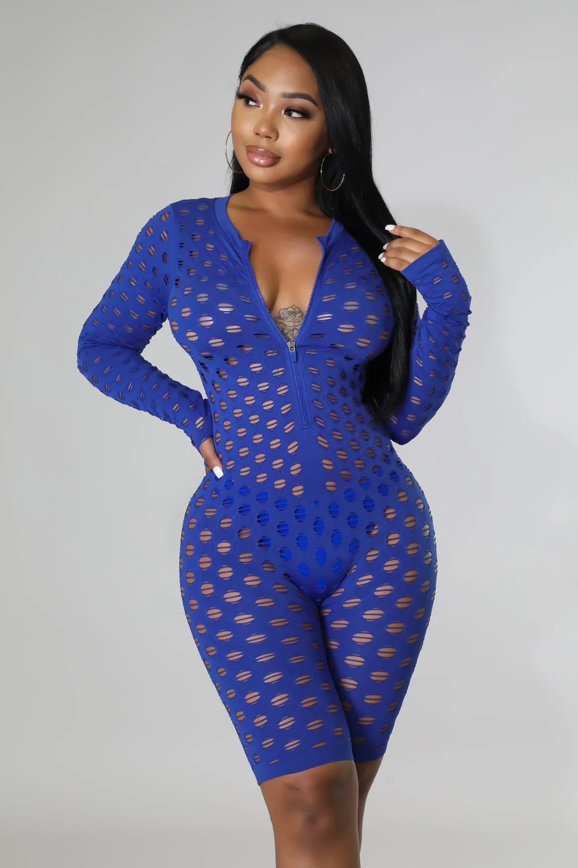 TJP123P - FISHNET ZIP UP ROMPER