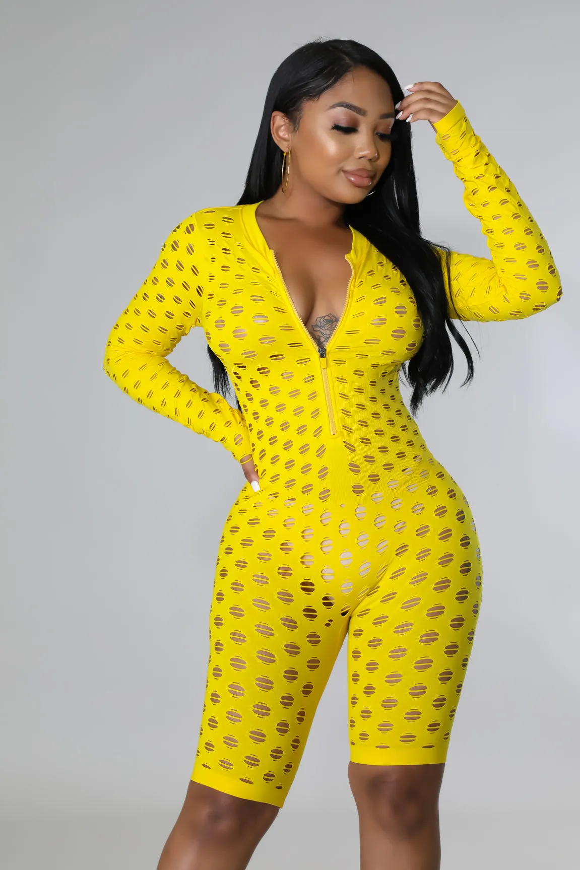 TJP123P - FISHNET ZIP UP ROMPER