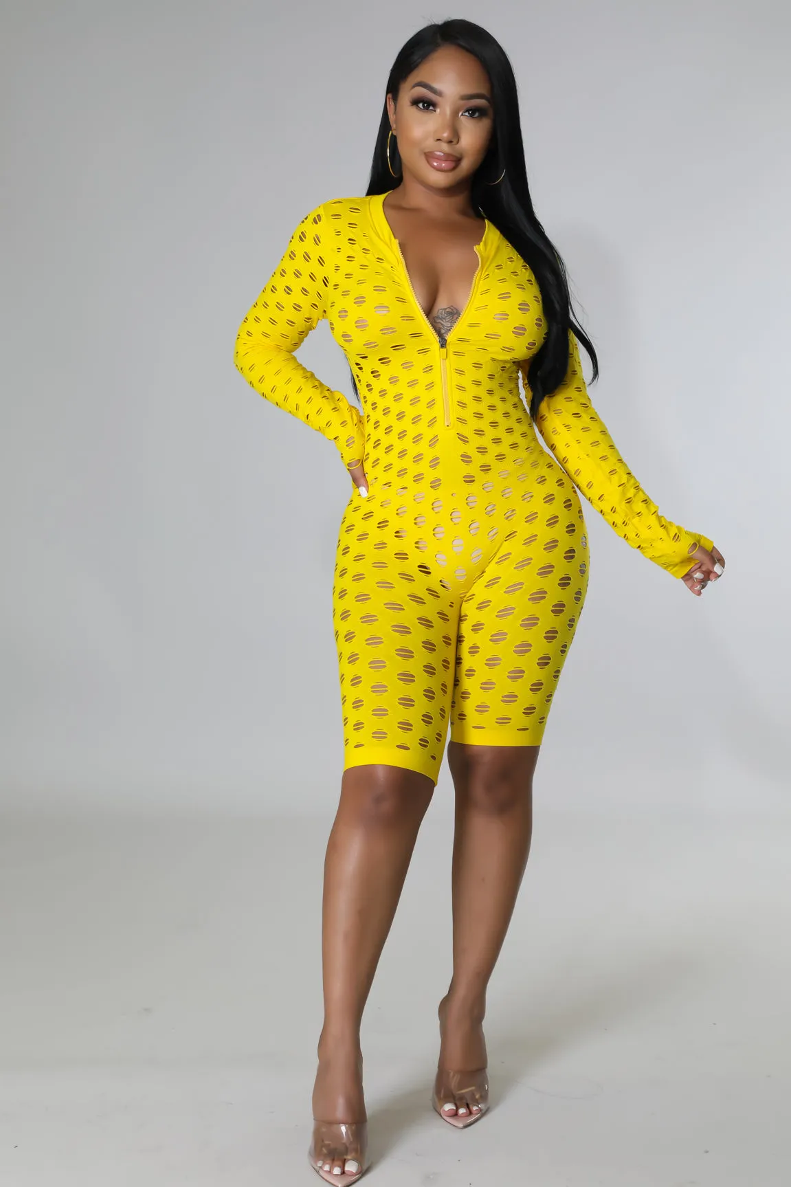 TJP123P - FISHNET ZIP UP ROMPER