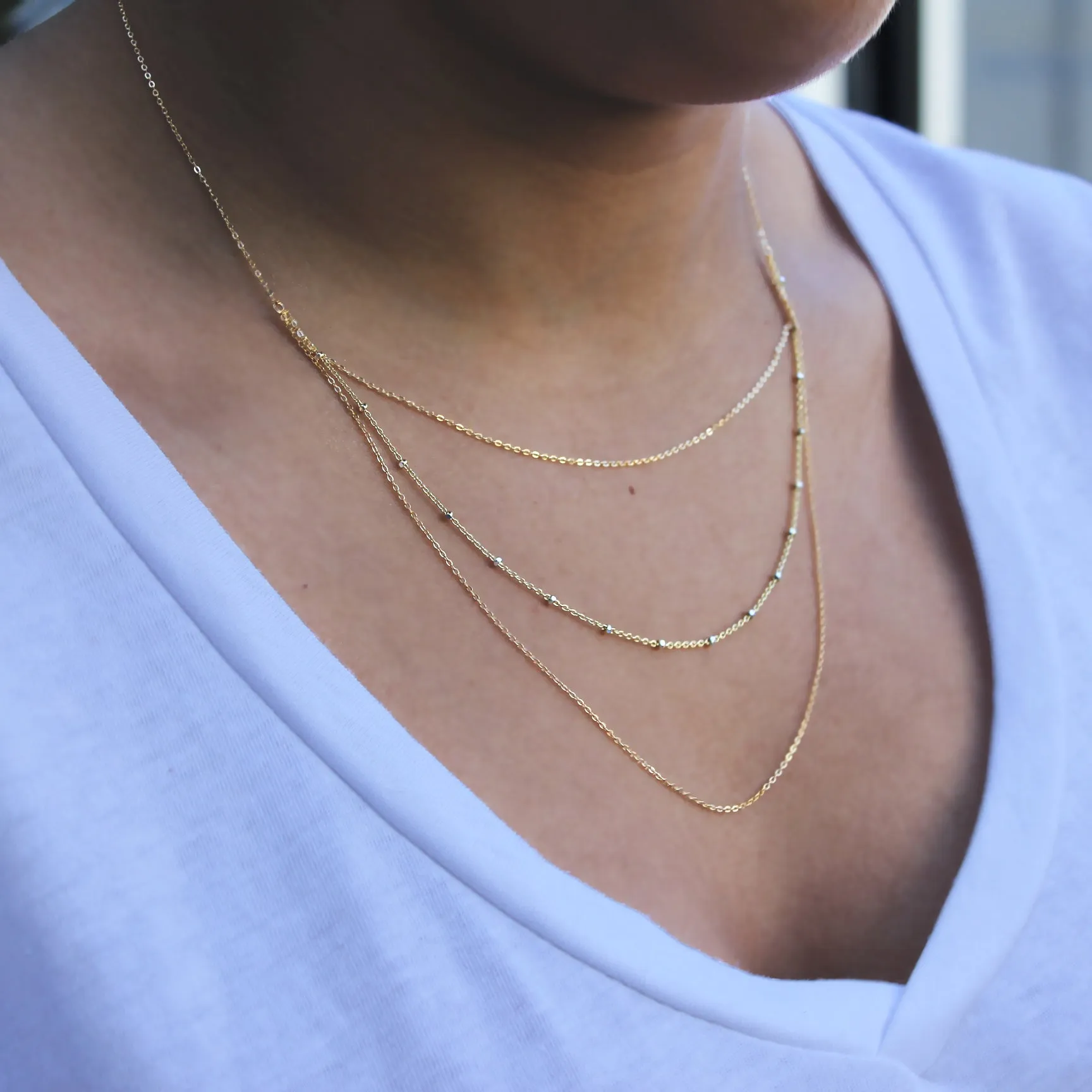 Triple Layer 2-Tone Ball Chain Necklace