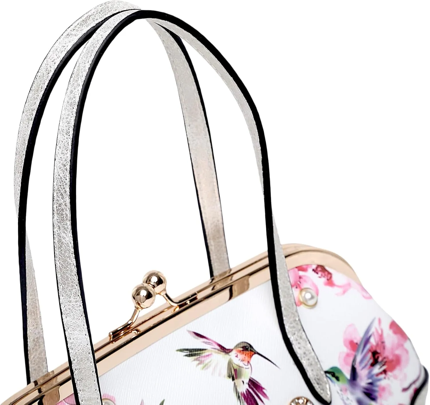Twilight Garden Handbag with Floral Print & Kiss Lock