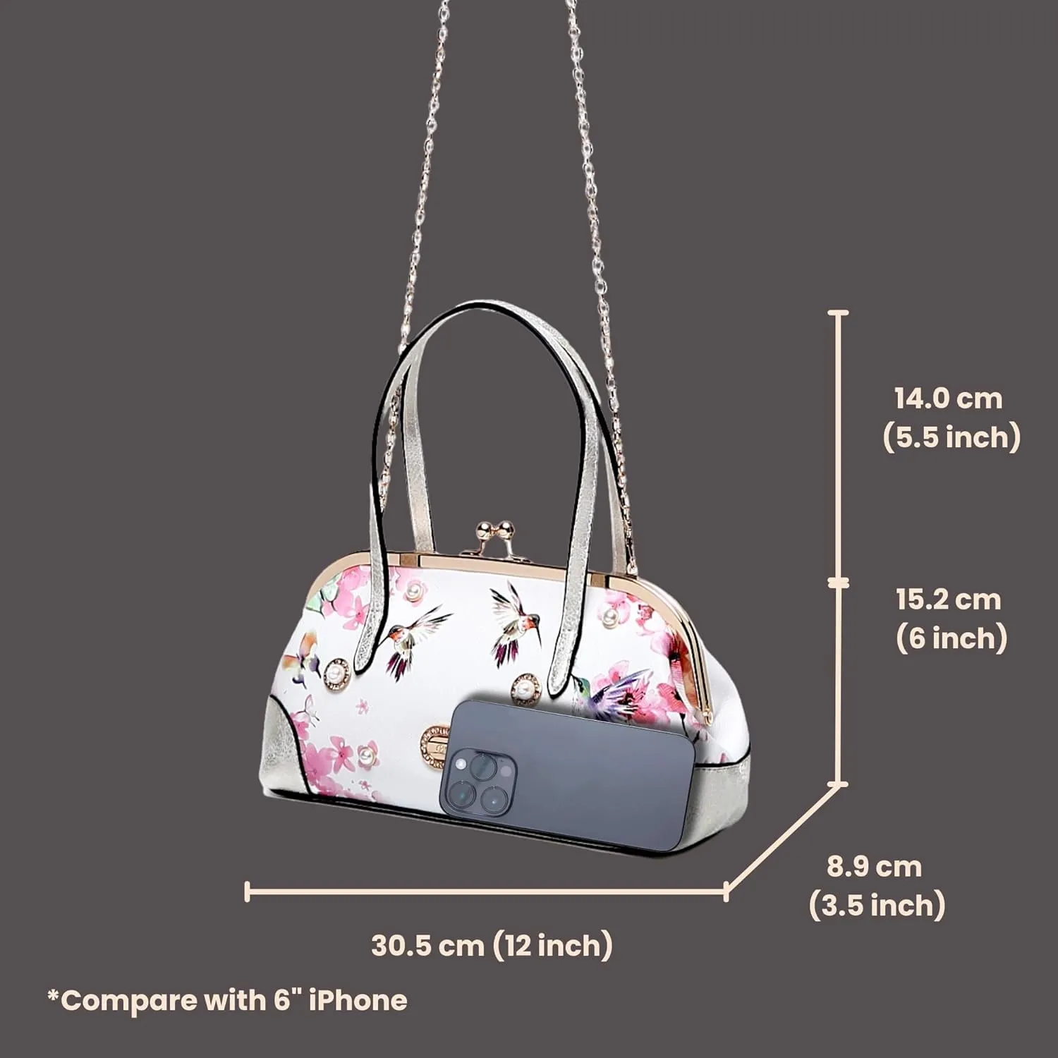 Twilight Garden Handbag with Floral Print & Kiss Lock
