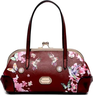 Twilight Garden Handbag with Floral Print & Kiss Lock
