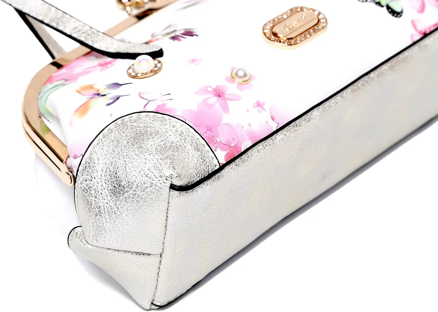 Twilight Garden Handbag with Floral Print & Kiss Lock