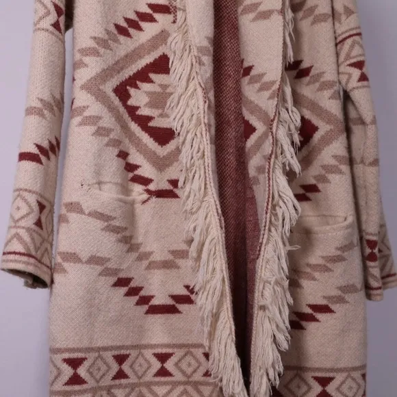Vici Pocketed Belted Fringe Cardigan, size Small