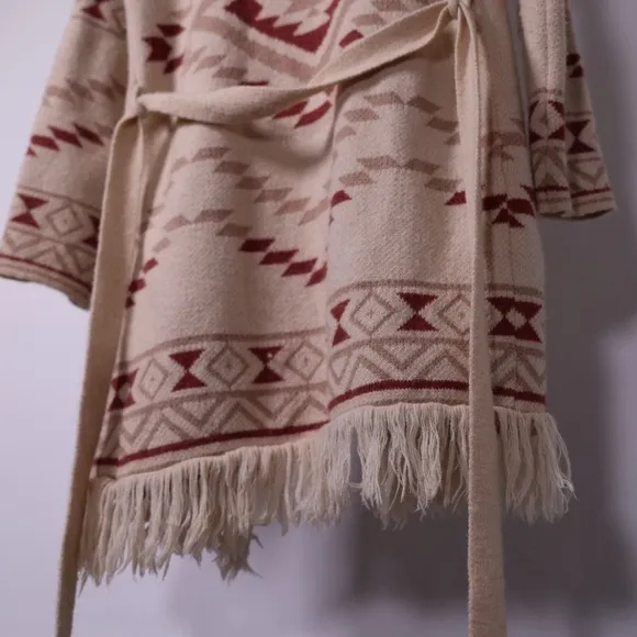 Vici Pocketed Belted Fringe Cardigan, size Small