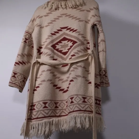 Vici Pocketed Belted Fringe Cardigan, size Small