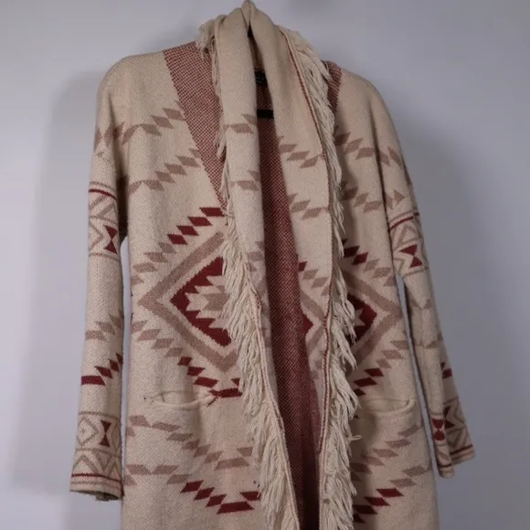 Vici Pocketed Belted Fringe Cardigan, size Small
