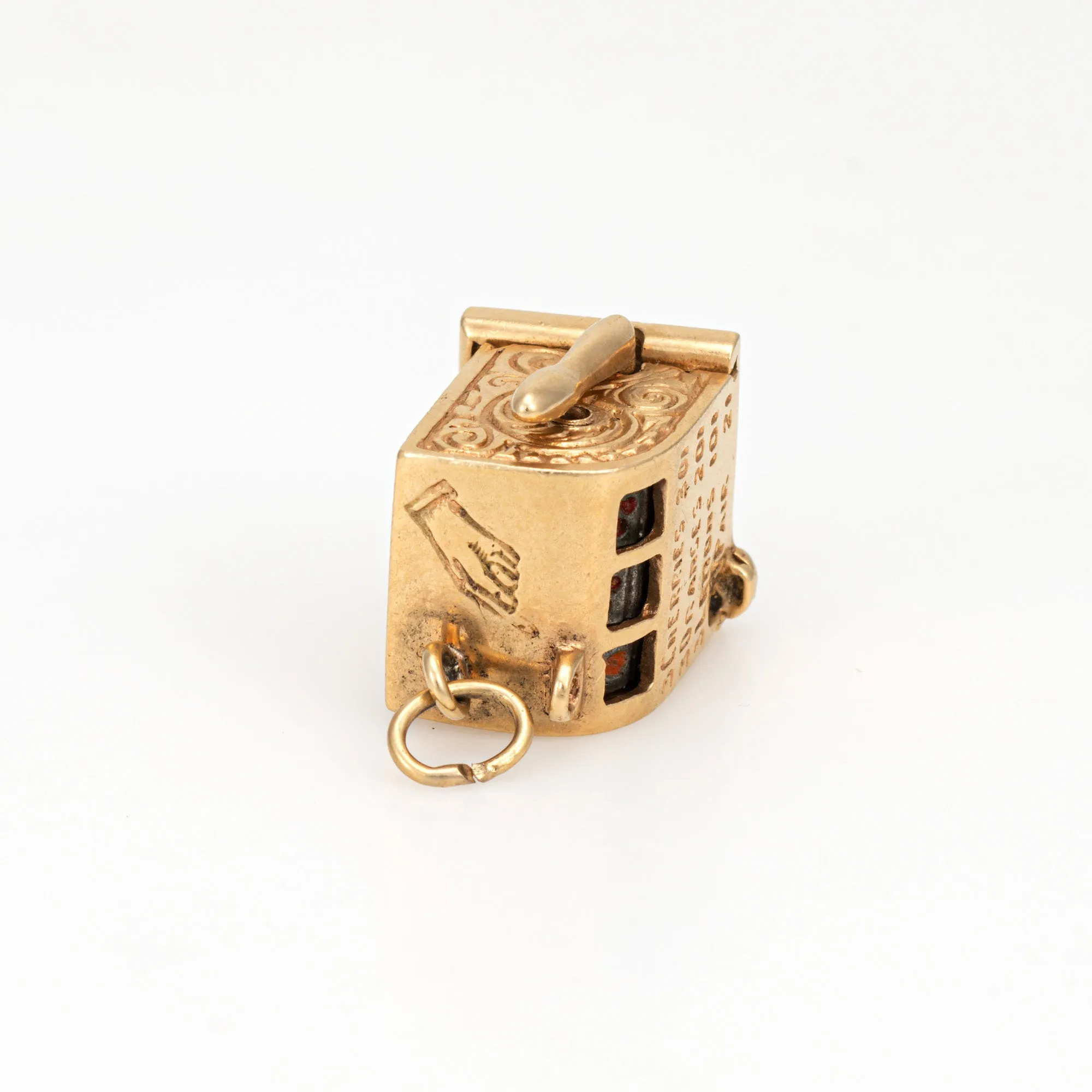 Vintage Slot Machine Charm Moves 14k Yellow Gold Pendant Fine Gambling Jewelry