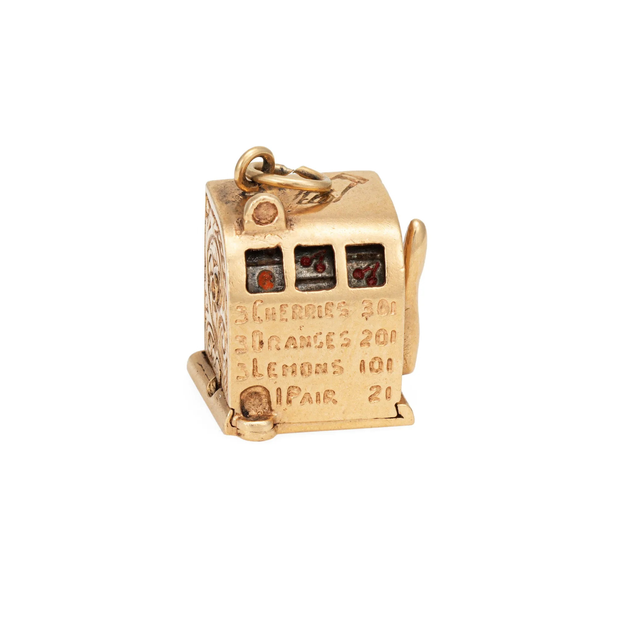 Vintage Slot Machine Charm Moves 14k Yellow Gold Pendant Fine Gambling Jewelry